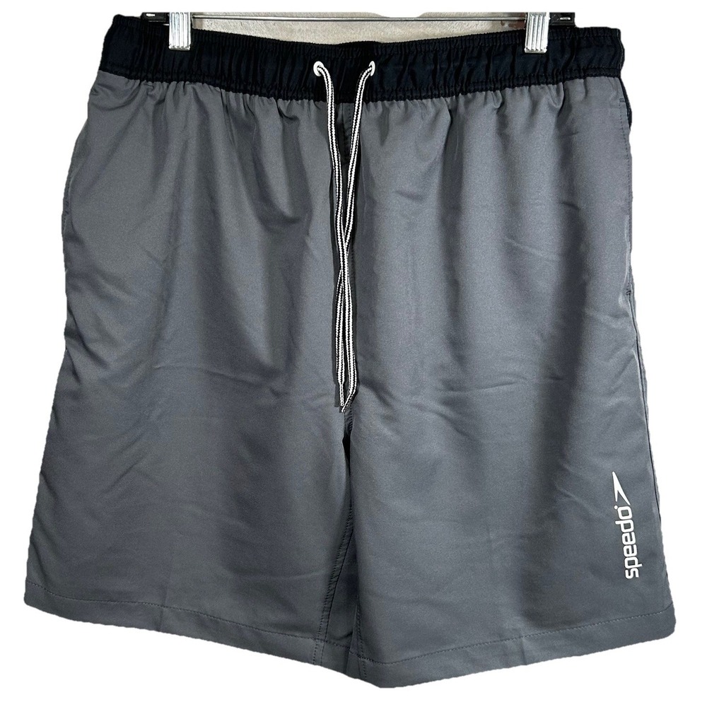 Speedo Swim Trunks Shorts Mens XXL Black And Gray Lined Drawstring Pocket UPF 50